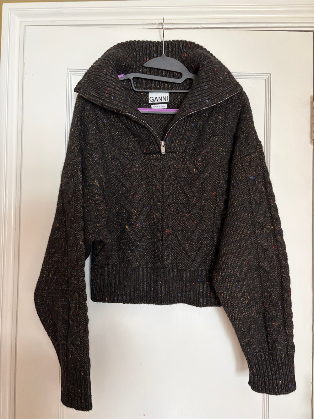 GANNI Black Wool Blend Knit Half-Zip Pullover Sweater Jumper Extra Small XS